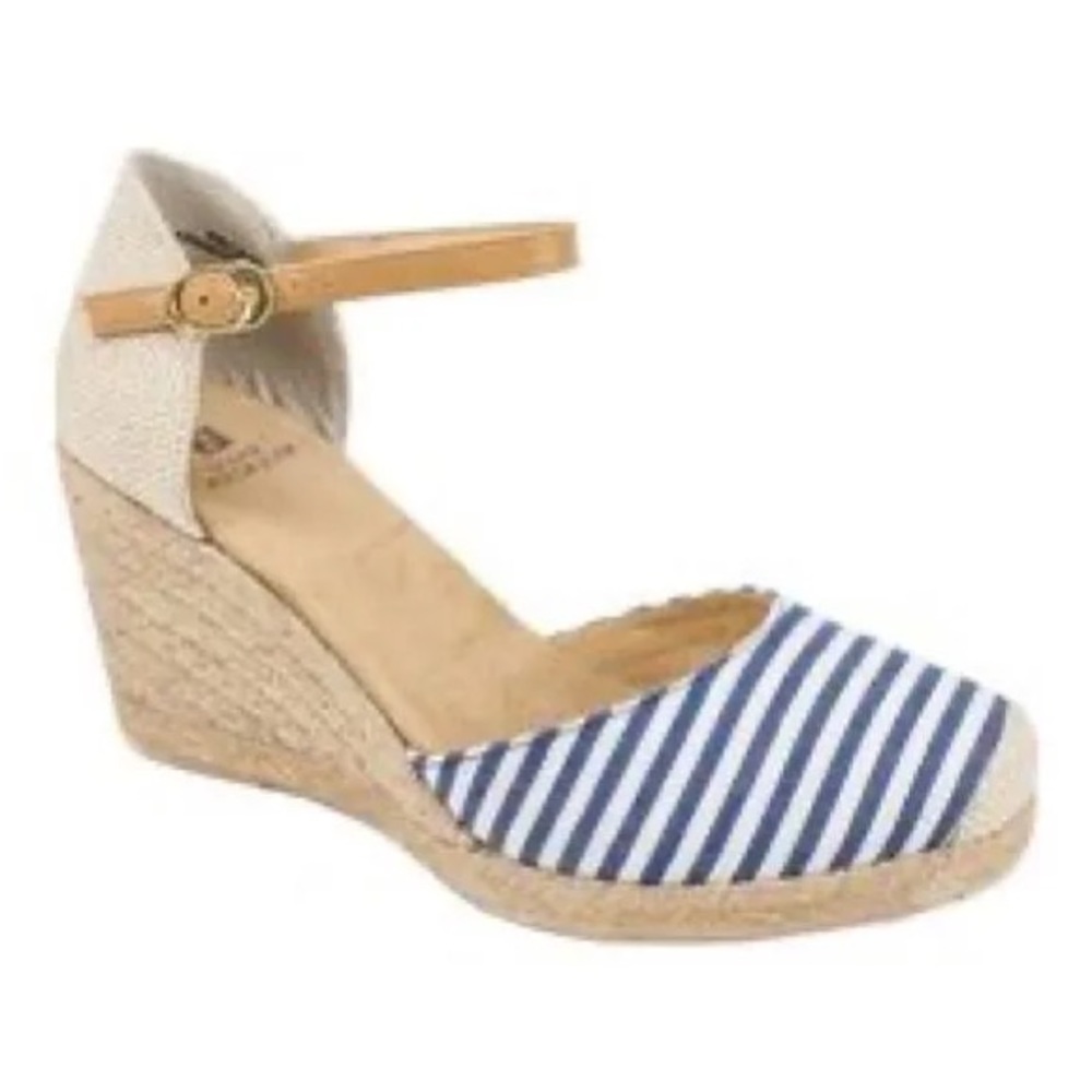 White Mountain “Kate” wedge espadrille sandal 8.5M navy/white/natural, Preowned